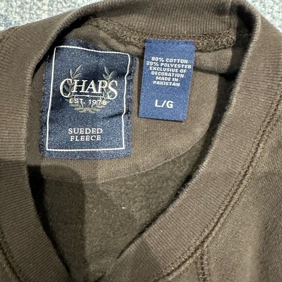 Chaps Sueded Fleece Men's Sweatshirt - Chocolate Brown, Sz. Large - Picture 4 of 4